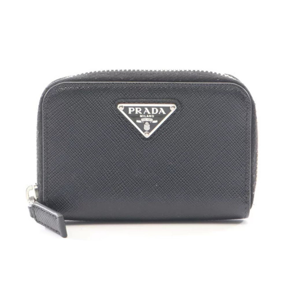 Prada Triangle Coin Wallet Saffiano Leather Black
